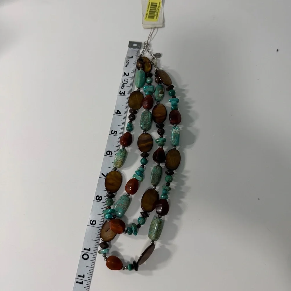 Studio Barse Two Strand Silver Plated‎ Genuine Turquoise and Amber Necklace NWT